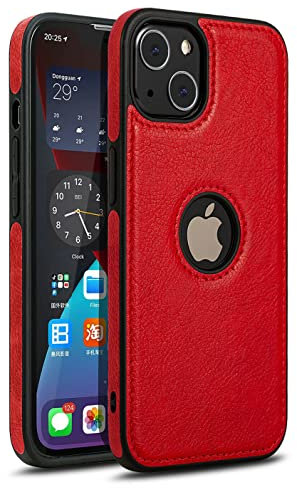 Mixroom - Custodia Cover Case per iPhone 13 Mini Case in Eco Pelle Rosso e TPU Silicone Morbido di Qualita Ultra Resistente.