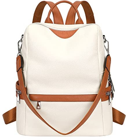 ALTOSY Elegant Damen Echtleder Rucksack Mode Schultertasche Convertible All in One Rucksackhandtasche (S80 Beige/Braun)