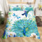 Peacock Duvet Cover Set Hummingbird Dragonfly Comforter Cover Flowers Birds Pattern Bedding Set For Girls Women Navy Blue Floral Animals Fresh Nature Quilt Cover With 2 Pillow Cases Double Size