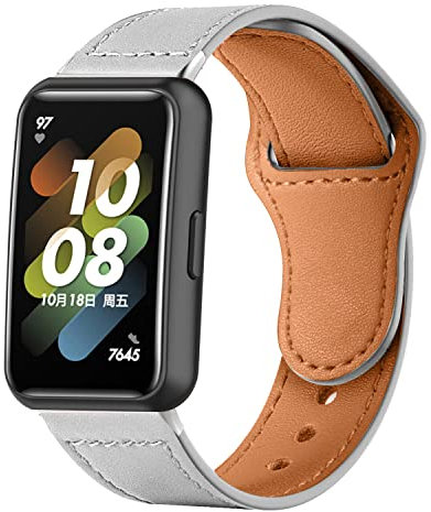 Menglo Armbänder Leder Uhrenarmband für Huawei Band 7 Lederarmband mit Metallschnalle aus Edelstahl Armband für Herren Damen, Lederarmband für Huawei Band 7 (Weiß,Band7)