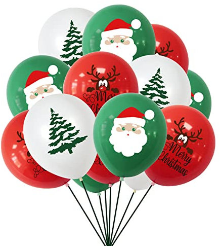 GoldRock Luftballons Weihnachten Deko,15 Stück Weihnachtsballons,Weihnachten Dekoration mit Weihnachtsbaum,Elch,Weihnachtsmann-Druck,Merry Christmas Ballons für Weihnachten Neujahr Party Decor Supplie