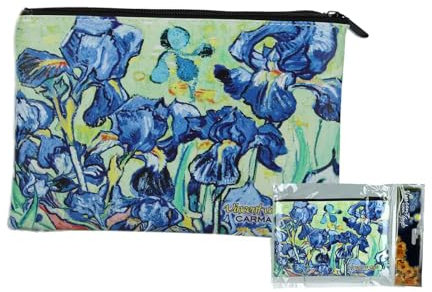 CARMANI - Mittelgroße Make-up-Tasche für Damen, Reisetasche, Handtaschen-Organizer, Geldmünzgeldbörse, multifunktionaler Kulturbeutel für Frauen mit Vincent Van Gogh Irises, blau