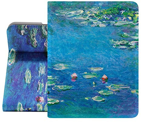 Berkin Arts Kompatibel mit iPad Mini 6. Generation Hülle (8.3 Zoll) 2021 A2568/A2569 Folio Case Premium-Lederbezug Cloisonnismus Blaugrün Blume Blumen (Monet-Seerosen)