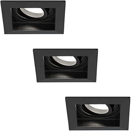 HOFTRONIC - Fresno - 3er LED Einbaustrahler Eckig Schwarz - GU10 6000K Tageslichtweiß - Schwenkbar Dimmbar - 5 Watt 400 Lumen - Deckenstrahler für Wohnnzimmer, Schlafzimmer und Küche