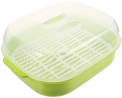 Dampfgarer für die Mikrowelle, Kochbehälter mit Deckel für gedämpftes Brot, Brötchen, Knödel, Fisch, Reis, Küchenutensilien (grün)