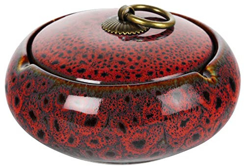 Windaschenbecher Oriental 10,5cm Durchmesser Keramik Rund glatte Oberfläche Aschenbecher für Innen und Außen Windascher (Rot)