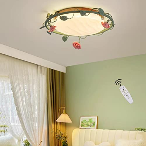 LED Deckenleuchte Holz Rund Deckenlampe Dimmbar mit Fernbedienung,3000~6000K Dimmen,Wohnzimmer Deckenleuchte mit Blume Dekorative,Holz Lampe für Schlafzimmer Küche Kinderzimmer Flur Esszimmer,52cm 24w