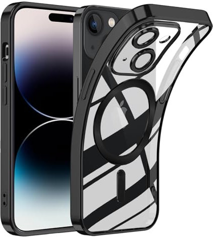 TUUTPU Cover Magnetica per iPhone 15, Custodia Comaptibile con Magsafe Trasparente Antiurto Protezione Copertura della fotocamera Non ingiallente Sottile Silicone Telefono Clear Case, Nero