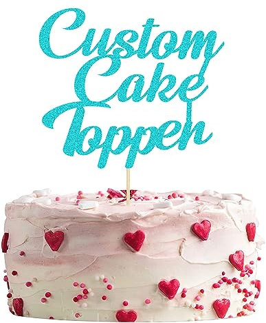 Personalised Glitter Cake Topper Happy Birthday Decorations Glitter Card Any Text Customised Wedding Party Multicolour 1st 13th 16th 18th 21st 30th 40th 50th 60th 70th (Sky Blue)