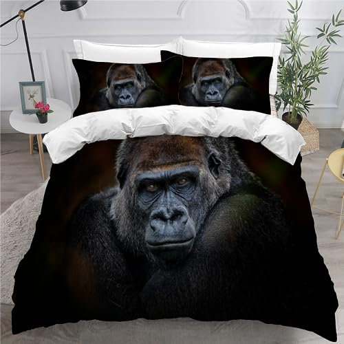 HOFFTI Bettwäsche 135x200 Kinder Gorilla Bettwäsche Set 3 Teilig Weiche Mikrofaser 3D Druck AFFE Bettbezüge 135x200 cm Mit Reißverschluss Et 2 Kissenbezüge 80x80,Bettwaren