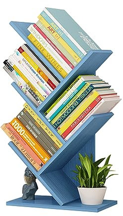 maxant Tree Bookshelf, Floor Standing Bookcase 4 Tier Storage Rack for Books Tree Desktop Bookshelf for Living Room,Home Office,Bedroom or Kitchen,Bearing 8Kg (blue oak)