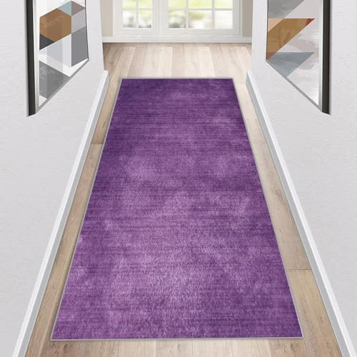 Siunwdiy Teppich Läufer Flur Küche rutschfest Waschbar Lila Küchenläufer Lang Modern Korridor Teppichläufer Küchenteppich Einfarbig Flurteppich Meterware Anpassbar,Lila,60x300cm