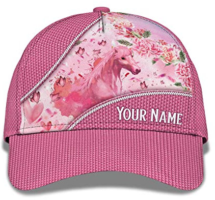 351 Sommer Kappe Verstellbares Snapback-Rosa-Pferd Mit Blumen Für Mädchen Und Frauen Baseball Cap Outdoor Freizeit Basecap Sonnenschutz Baseball Mütze Für Tennis, Auf Reisen, Teenager