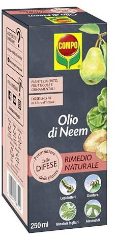 COMPO Olio di Neem Concentrato, Potenziatore delle Difese delle Piante nei confronti di Insetti, Afidi, Dorifora e Lepidotteri, 100% Naturale, 250 ml
