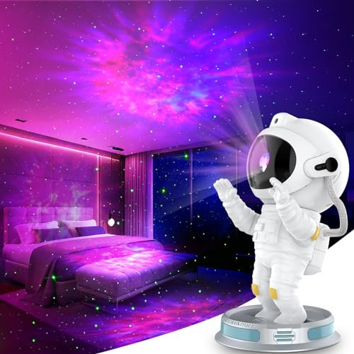 Recsg Lámpara Proyector Astronauta Galaxia, luce notturna Galaxy, lampadario a nebbia astronauta LED con timer e telecomando… (white blue)