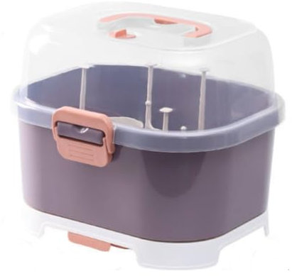 Gsycle Contenedor para Secar Biberones, Caja para Cubiertos De Lactancia con Tapa, Caja De Almacenamiento para Biberones con Escurridor para Organizador De Gabinete(Púrpura)