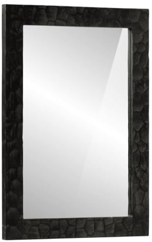 vidaXL Badspiegel, Badezimmerspiegel mit Wandmontage, Wandspiegel für Badezimmer, Spiegel Badmöbel, Modern, Schwarz Massivholz Mango Glas
