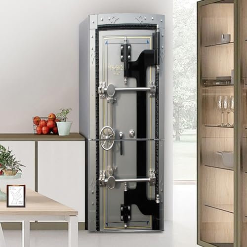 StrongBox Silver Vault Door Fridge Wraps Kitchen Fridge Covers Skins Wall Stickers for Kitchen Decal, Full Doors, Full Covering