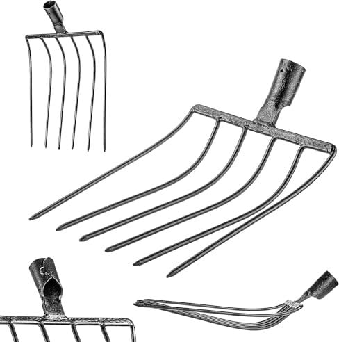 KADAX Fourchette en pierre sans manche - Fourche à pommes de terre en acier trempé - Fourche à betterave - Fourche à bêche - Fourche à fumier - Fourche à foin - Fourche métallique - Noir - 6 dents
