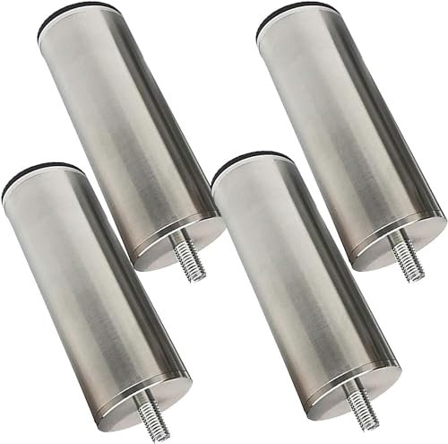 GPECTIFO Möbelfüße aus gebürstetem Edelstahl, Metallschrank, Couchtisch, TV-Schrank, Kommode, Standfüße, M10-Gewinde, Silber, 4 Stück