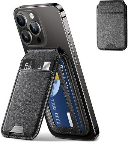 Bouncy Phone Card Holder with Magsafe Wallet Stand - Ultra Light Premium Vegan Leather & 3 Card Case Slots, Magnetic Card Holder for iPhone 15 14 13 12 Pro/Pro Max/Plus/Mini & MagSafe Case(Black)