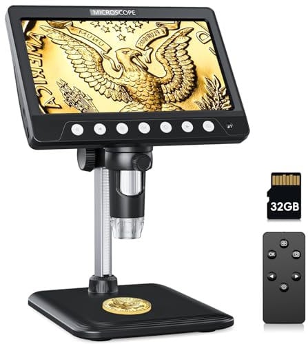 CIMELR 7-Zoll-Digital Mikroskop, 50X-1200X Auflösung, USB Mikroskop mit 8 einstellbaren LED-Beleuchtungen, Mikroskop für Erwachsene/Kinder, 32GB TF Karte (Schwarz)
