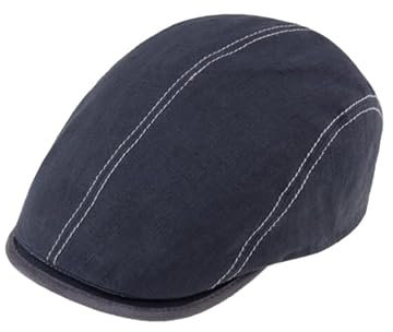 fiebig Brighton Flatcap aus Leinen | Schirmmütze mit Baumwollfutter | Schiebermütze mit Kontrastnähten (62-XXL, Marineblau)