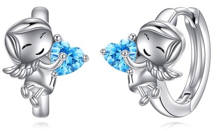 VONALA Engel Creolen Ohrringe, 925 Sterling Silber Tier Schmuck mit Blau Zirkonia für Damen Mädchen Kinder (Engel-Blau)