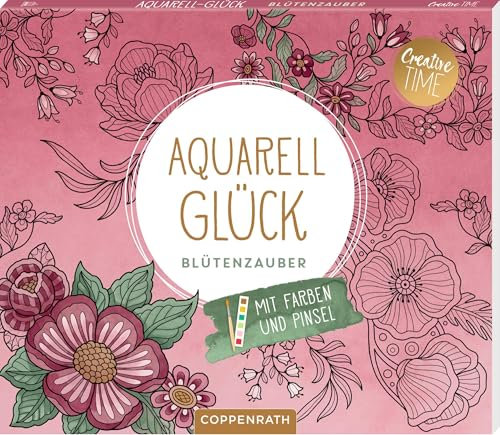 Aquarell-Glück: Blütenzauber: 15 Ausmalmotive auf Aquarellpapier, 6 Aquarellfarben für jedes Motiv und Pinsel