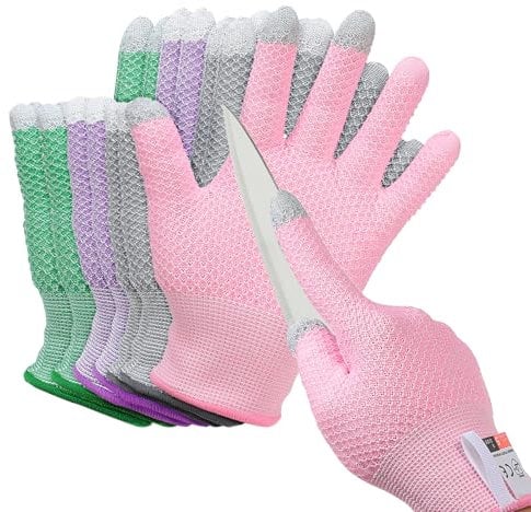 PATIKIL Cut Resistant Gloves, 4 Pair Touchscreen Level 5 Protection Cutting Gloves Anti Cut Kitchen Work Glove for Mandolin Slicing Oyster Shucking Whittling, Small, 4 Colors