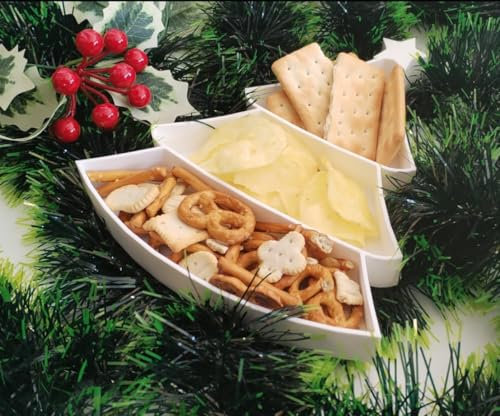 Christmas Tree Snack Tray (2 Pack) | 3 Compartment Serving Tray | Food Platter | Christmas Themed | (White)