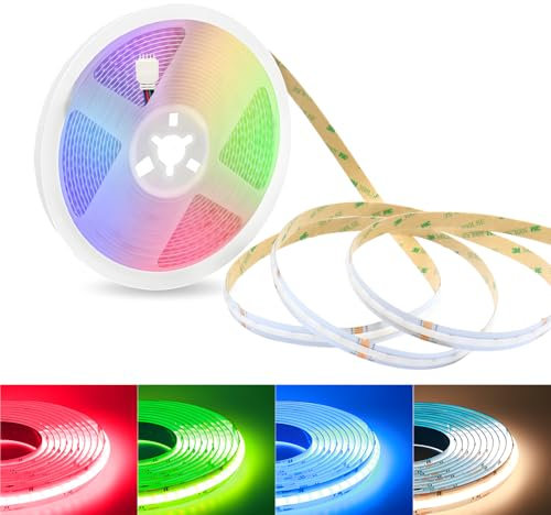 24V COB LED Streifen RGBW Dimmbar, 10M COB LED Stripe RGB+Warmweiß 3000K LED Band Lichterkette 672LEDs/M Hohe Dichte, Flexibel LED Stripe keine Lichtpunkte für Küche,Schlafzimmer, DIY Beleuchtung