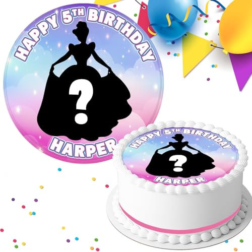 Your Favourite Princess On Colourful Background Birthday Personalised Pre-Cut 7.5 INCH Edible Icing Cake Topper Decoration PK-555