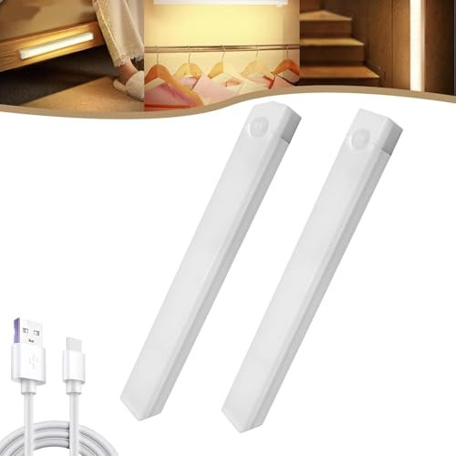 Bollisate Lot de 2 veilleuses LED sans fil avec détecteur de mouvement pour placards, armoires de cuisine rechargeables
