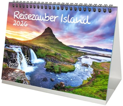 Reisezauber Island DIN A5 Tischkalender für 2026 Reykjavík Stadt Reise Land Urlaub- Seelenzauber