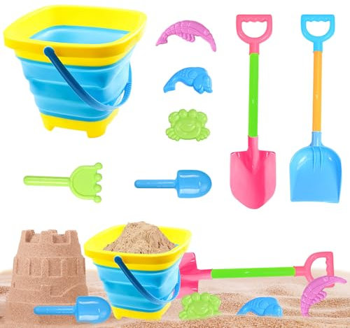 Sandspielzeug ab 3 jahre, 8Stück Sandspielzeug Set mit Faltbarer Eimer, Meerestier Sandförmchen, Sandschaufel, Sandkasten Spielzeug Kinder, Strandspielzeug Kinder für Jungen Mädchen ab 1 2 3 4 5 Jahre