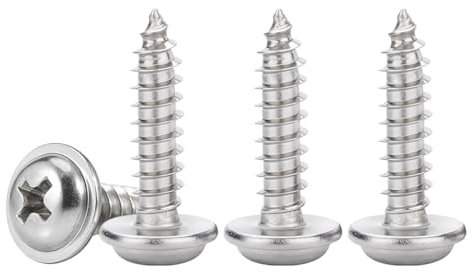 Drenky 50 Pièces Vis A Bois M4 Autotaraudeuses à TêTe Ronde Avec Rondelles Cruciformes à Bois En Inox 304, EntièRement Fileté, M4x10mm