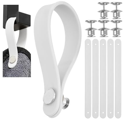 Suspensions sans couture pour textiles, 6 paquets, 150 x 12 mm de boucles, en blanc, en silicone, avec fermeture par bouton-pince, languettes de suspension pour torchon, serviette de bain, chiffon