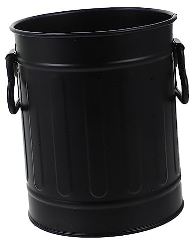 WEKAMOS Bote De Basura Pequeño Papelera De Mesa Cubo De Basura Miniatura Contenedor De Reciclaje Mini Bote De Basura Con Tapa Interior Acero Bote De Basura Galvanizado Cesta Black Planchar
