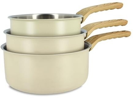 MENASTYL - Lot de 3 casseroles en inox 18/10 induction Easynox - Acier inoxydable sans accroche, sans PFAS, sans PTFE - Tous feux dont induction et lave-vaisselle - Écume - 16/18/20 cm - 6014248