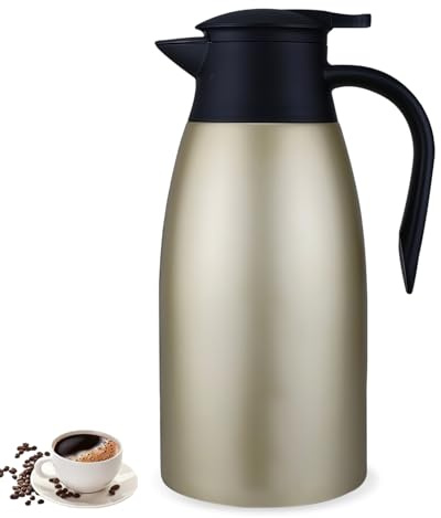 Solierkanne 2L Edelstahl Thermoskanne: Doppel-Wall Vakuum Thermoskanne mit Griff und Ausgießer, ideal als Kaffeekanne oder Teekanne für heißes Wasser im Büro, Hotel und Restaurant (Champagnergold)