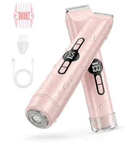 Carehabi Rasierer Damen Intimrasierer für Frauen 2 in 1 Elektrischer Bikini Trimmer mit LED Display IPX7 Wasserdicht Nass Trocken Dual Motor Edelstahl Keramikklinge Pink