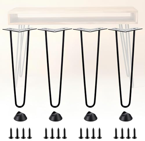 WATAOW 4×Pieds Métalliques en Épingle, 40cm Pieds de Table en Épingle, Charge 150kg, Pieds de Meuble Industriel DIY pour Table Basse Chevet Bureau Banc(15cm/6in(2-Rods))