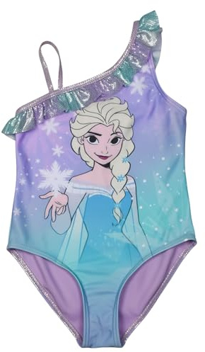 Disney Die Eiskönigin Badeanzug mit Glitzer & Rüschen für Mädchen - ELSA Frozen Kinder Schwimmanzug Einteiler Lila