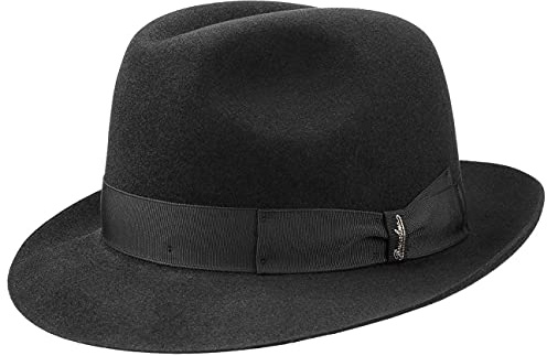 Borsalino Georgio Herren Haarfilzhut Damen Fedora Filmhut mit Ripsband Sommer Winter (58 cm - schwarz)