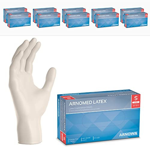ARNOMED 1000x Einweghandschuhe S, Latexhandschuhe Weiß (10x100 Stk), Einweghandschuhe puderfrei, Handschuhe Latex Einweg, Putzhandschuhe, Latex Handschuhe, Einmal-/Einweg-Handschuhe XS, S, M, L & XL