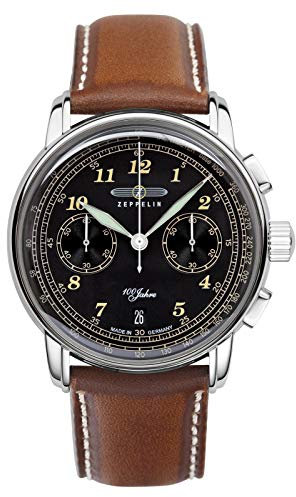 Zeppelin Herrenuhr Serie 100 Jahre Chronograph Datum Edelstahl Lederband 7674-3