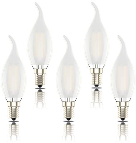 E14 Led Candle Bulbs, Frosted Flame Filament, SES C35 Small Edison Screw Light Bulb, 4W (40W Equivalent),Warm White 2700K, Pack of 5
