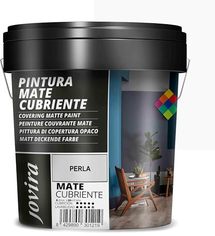 JOVIRA PINTURAS Pintura Mate Cubriente | 24 colores | Pintura interior-exterior con excelente poder cubriente. (4 Litros, Perla)