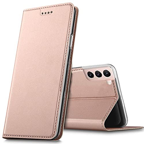 Verco Handyhülle für Samsung Galaxy S21+ 5G, Premium Handy Flip Cover für Samsung S21 Plus Hülle [integr. Magnet] Book Case PU Leder Tasche, Rosegold